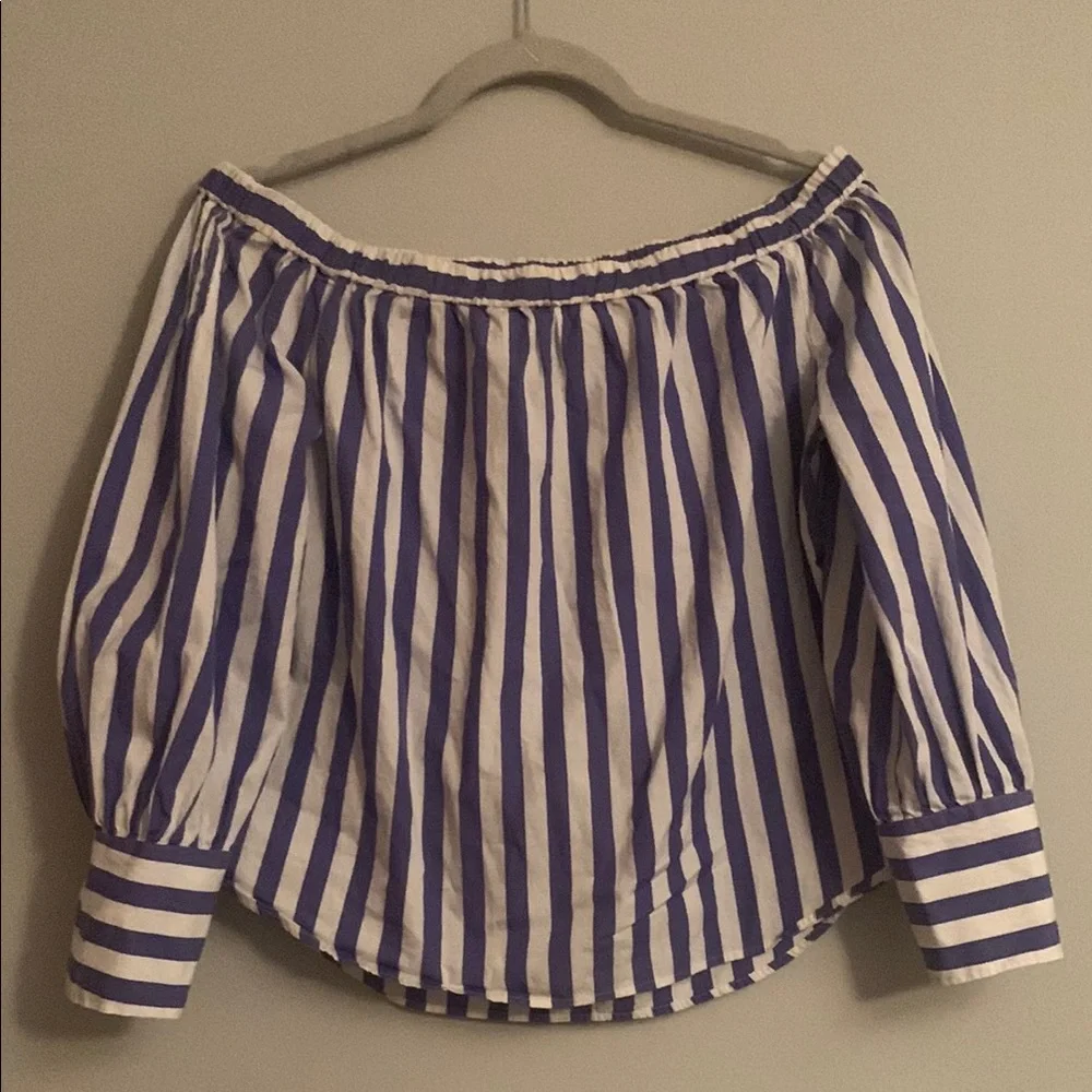 J. Crew Striped Off-Shoulder Blouse - Blue and White - Preloved